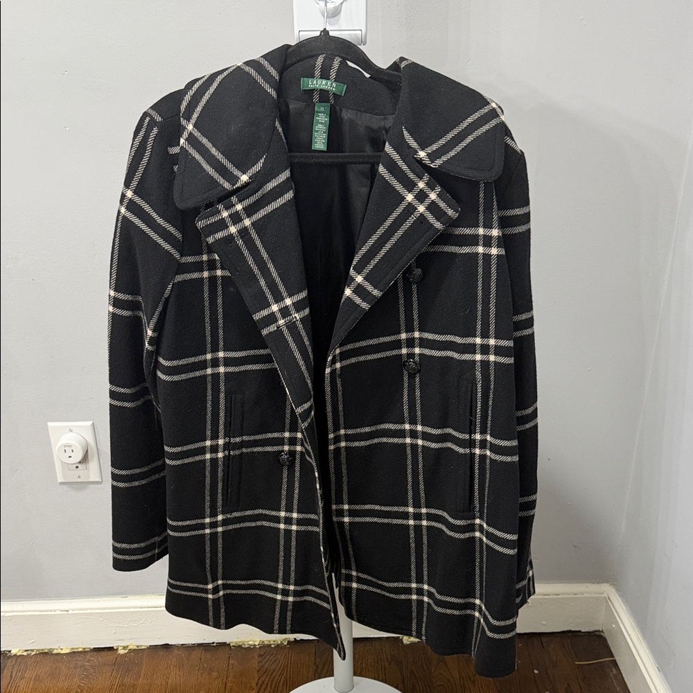 Ralph Lauren Black and White Plaid Pea Coat